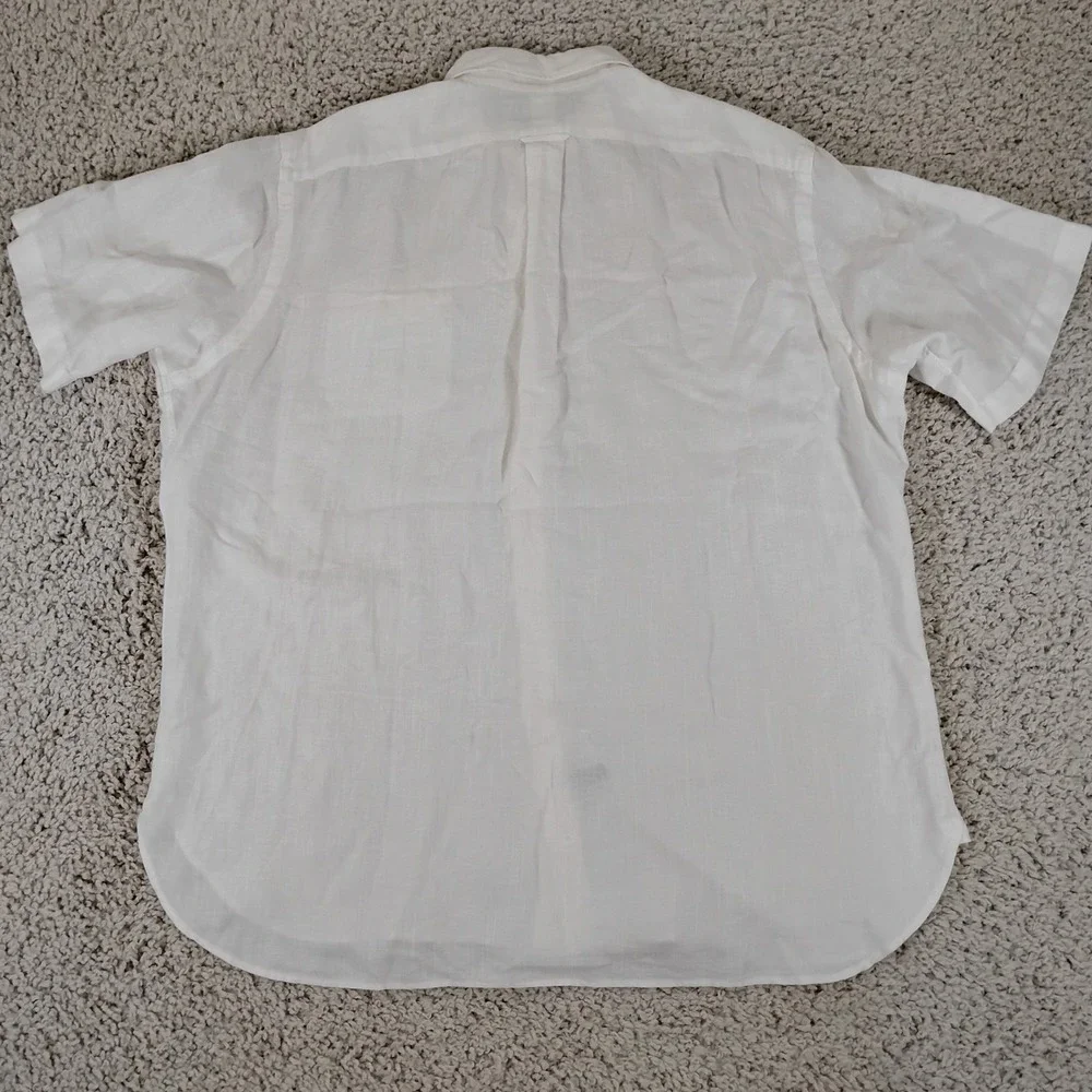 Polo Ralph Lauren Shirt Mens XL White Linen Pocket Short Sleeve Button Beach 90s